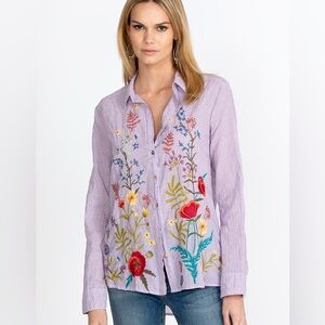 Johnny Was Provence Embroidered Button Down Shirt